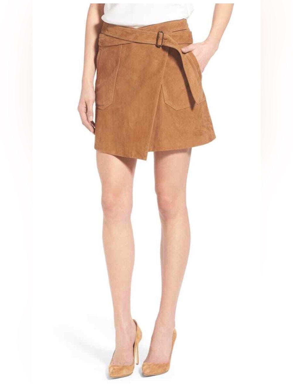 Olivia Palermo Chelsea 28 Belted Suede Mini Skirt in Brown